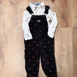 OshKosh B'gosh Black Overalls & button up with TRAINS